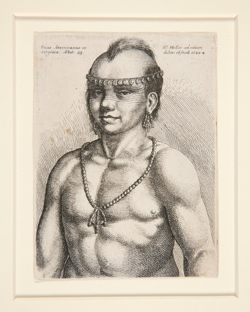 Portrett av en indianer, trolig krigeren kalt Jaques fra Musee-Delaware-nasjonen av Wenceslaus Hollar