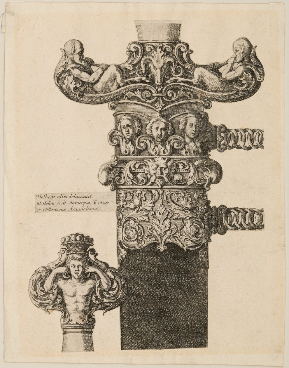 Trykk av design for en pommel, Quillons og medaljon, 1645. av Wenceslaus Hollar