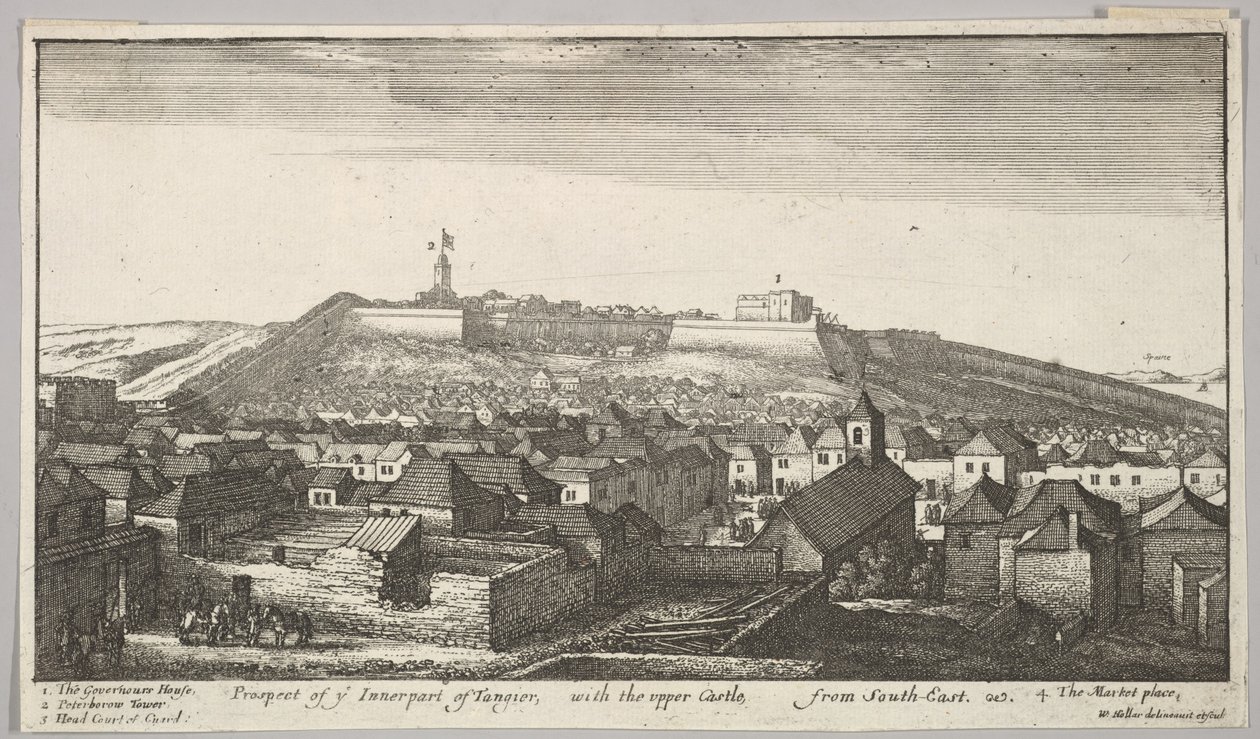 Prospekt av den indre delen av Tanger, med det øvre slottet, fra Sør-Øst, 1669-73. av Wenceslaus Hollar
