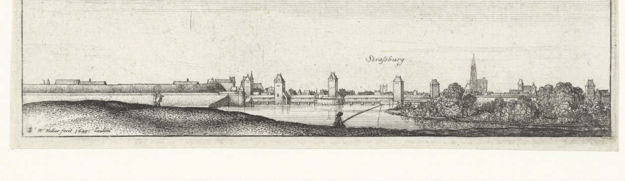 Peisaj fluvial cu vedere la Strasbourg Peisaje fluviale în Germania și Țările de Jos (titlul seriei) norvegiană av Wenceslaus Hollar