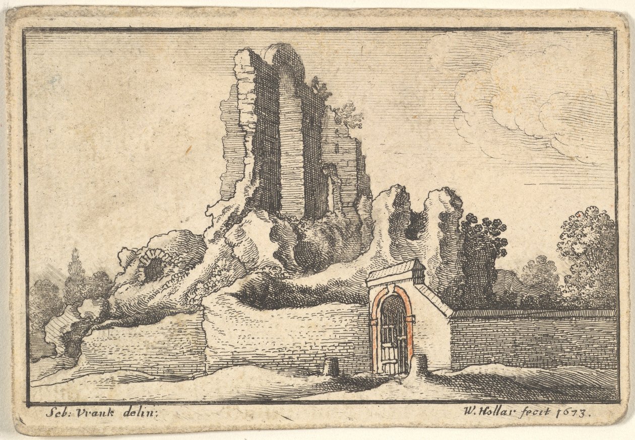 Ruiner og en sperret port på Esquiline-høyden i Roma, 1673. av Wenceslaus Hollar