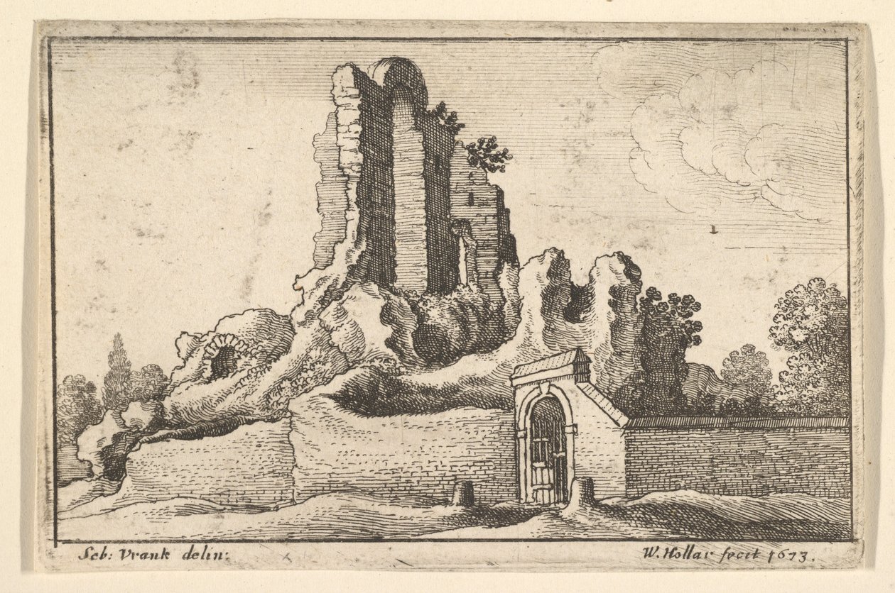 Ruiner og en sperret port på Esquiline-høyden i Roma, 1673. av Wenceslaus Hollar