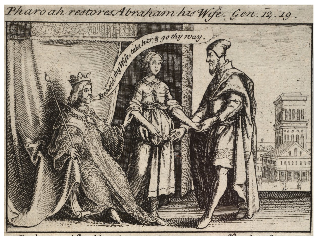 Sara gjenopprettet til Abraham. Tilstand 2 av Wenceslaus Hollar