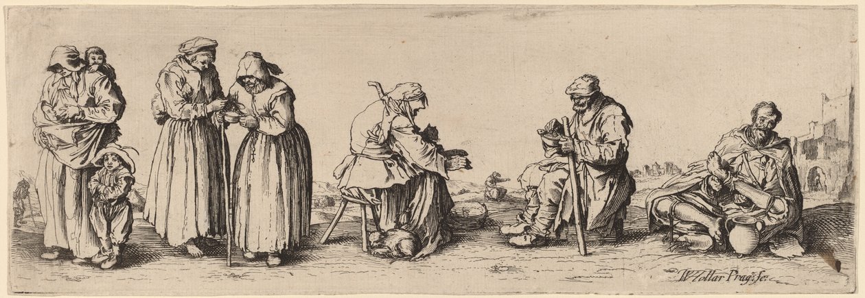 Seks menn og kvinner tiggere. av Wenceslaus Hollar