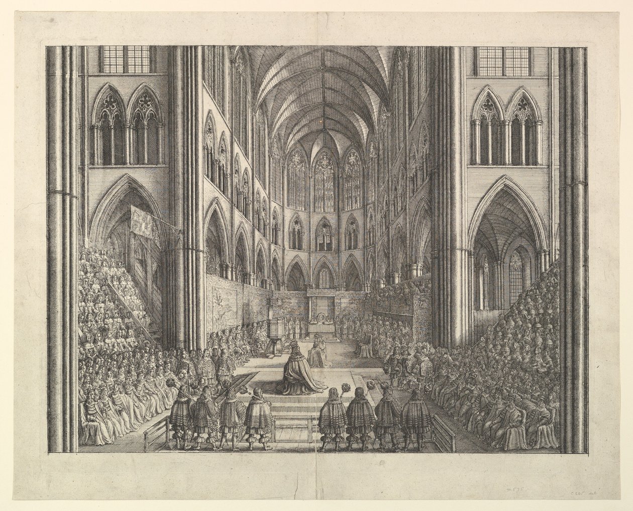 Kroningen av kong Charles II i Westminster Abbey, 23. april 1661 (fra John Ogilbys «The Entertainment of...Charles II», London, 1662) av Wenceslaus Hollar