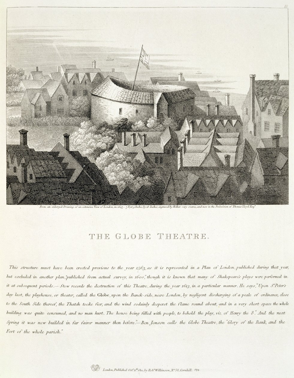 The Globe Theatre, ca. 1647, utgitt av Robert Wilkinson, London, 1810 av Wenceslaus Hollar