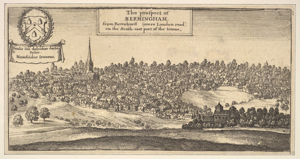 The Prospect of Bermingham, fra Ravenshurst nær London-veien på den sørøstlige delen..., 1625-77. av Wenceslaus Hollar