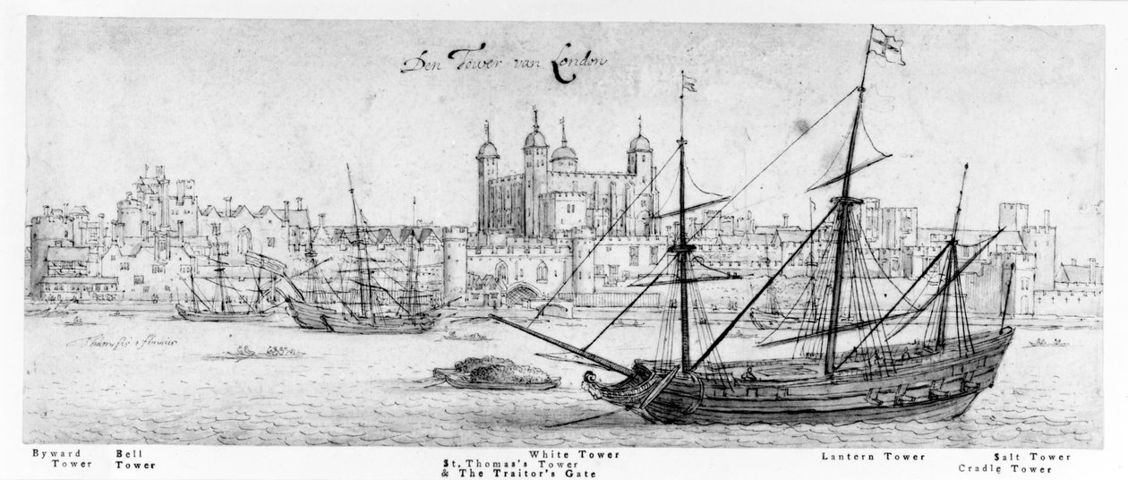 The Tower of London, ca. 1637-41 (penn og blekk, grafitt og wc på papir) av Wenceslaus Hollar