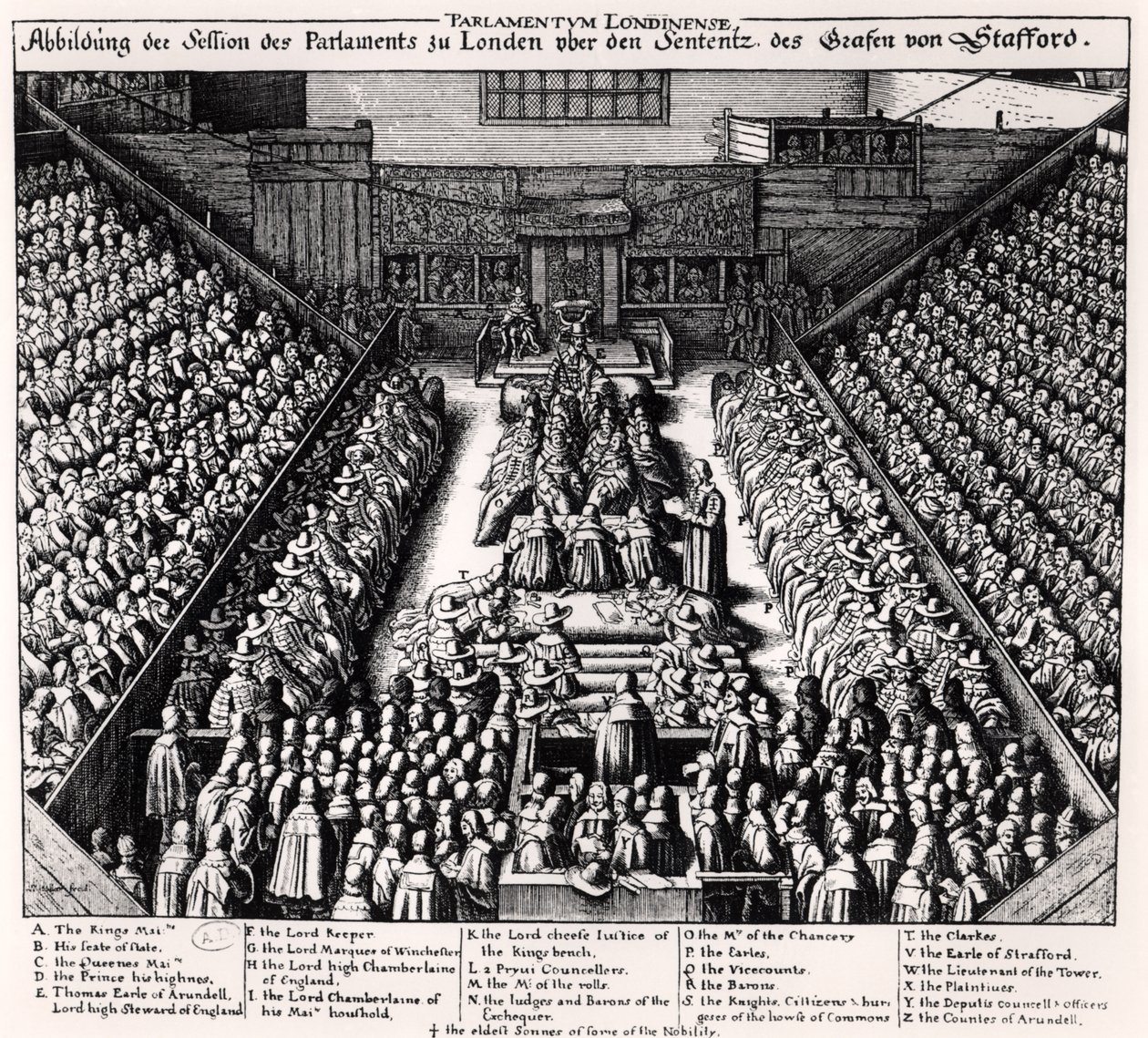 Rettsaken mot Thomas Wentworth (1593-1641) jarl av Strafford i 1641 av Wenceslaus Hollar