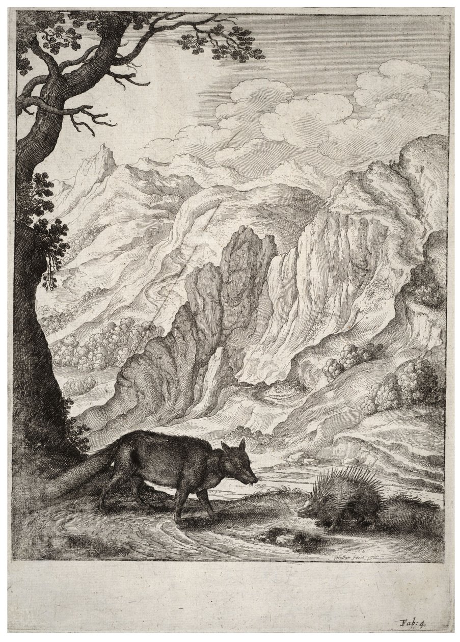 Reven og piggsvinet. Tilstand 2 av Wenceslaus Hollar