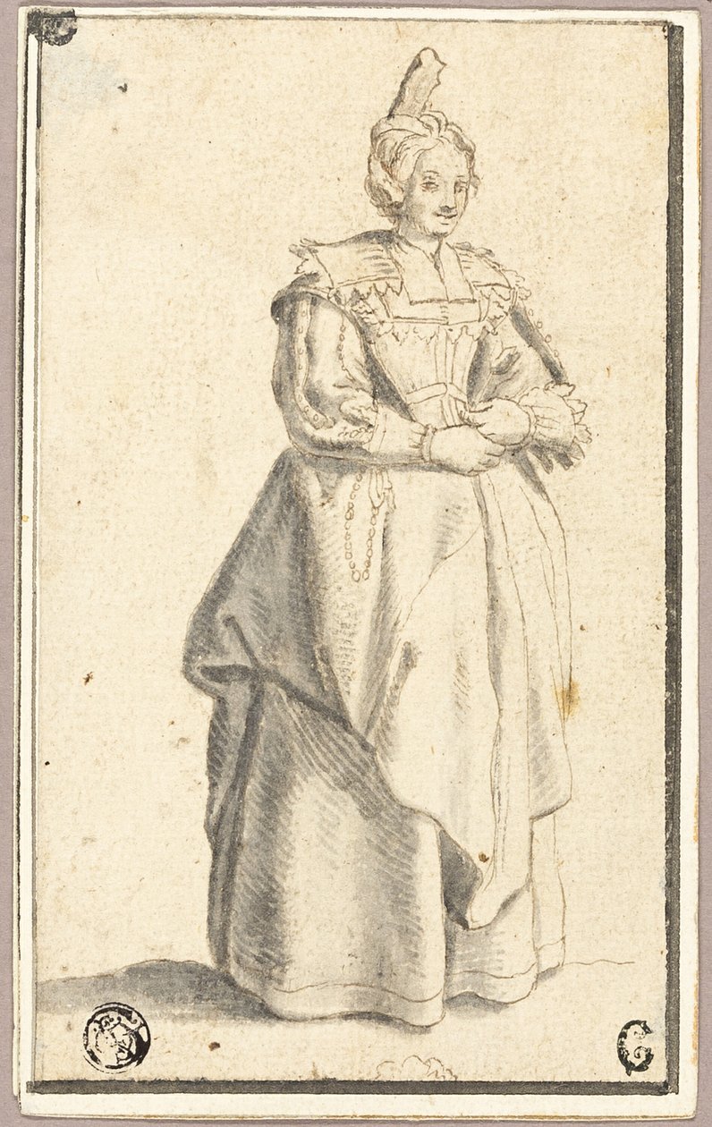 Damen med den lille hevede luen, etter et trykk fra La Noblesse av Wenceslaus Hollar