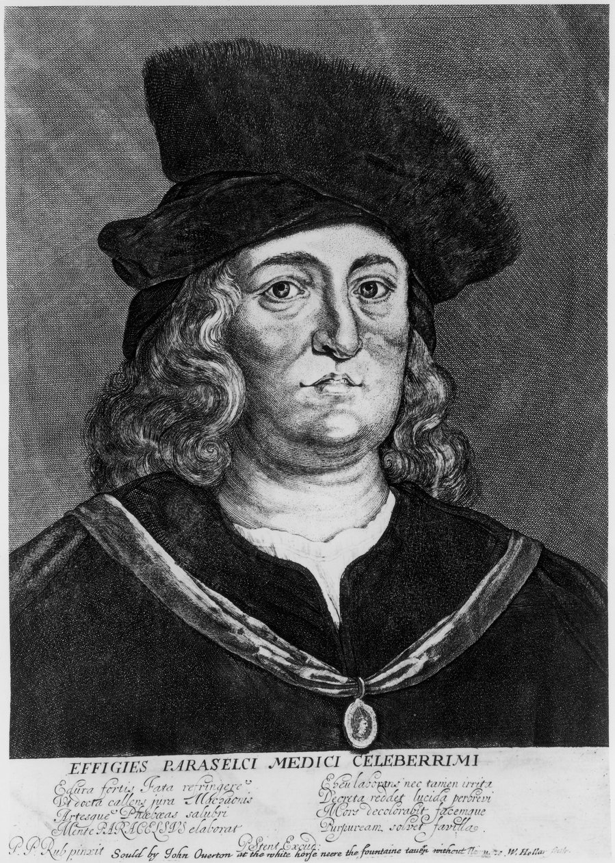 Theophrastus Bombastus von Hohenheim Paracelsus, sveitsisk alkymist og lege, 1500-tallet. av Wenceslaus Hollar