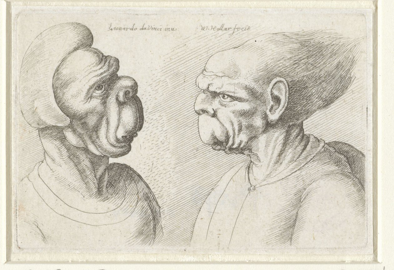 To deformerte hoder Varie figurae et probae (serietittel) Karikaturer, hoder og misdannelser etter Leonardo da Vinci (serietittel) av Wenceslaus Hollar
