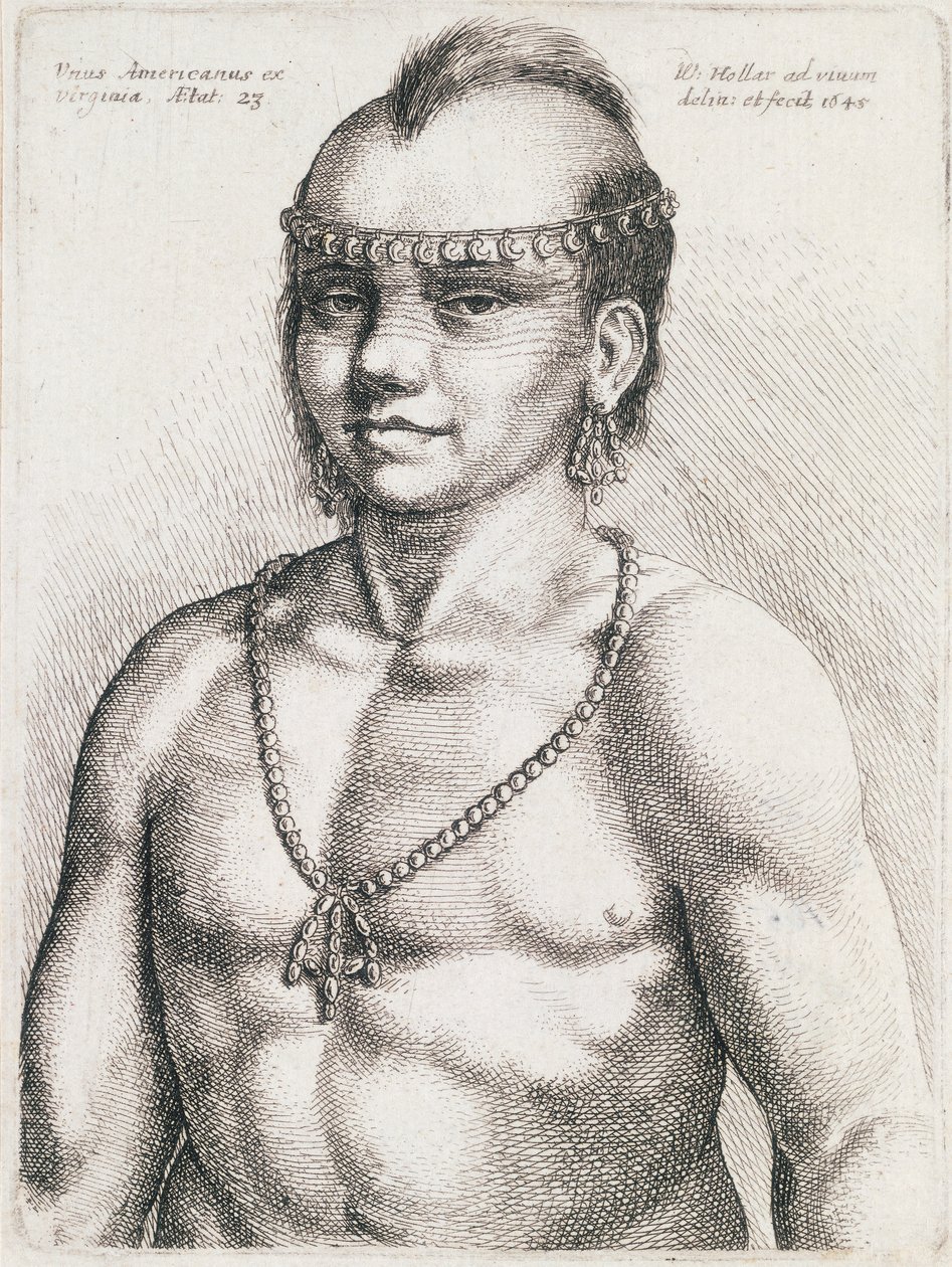 Tjuetre år gammel indianer fra Virginia, gravering av Wenceslaus Hollar (1607-1677) av Wenceslaus Hollar