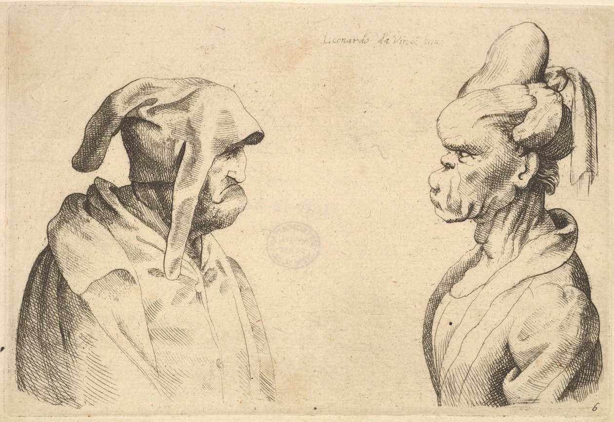 To deformerte hoder vendt mot hverandre, 1625-77. av Wenceslaus Hollar