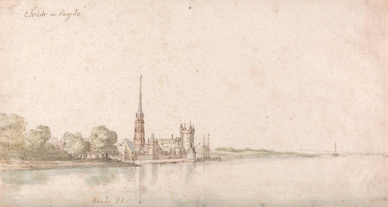 Utsikt over Eltville ved Rhinen av Wenceslaus Hollar