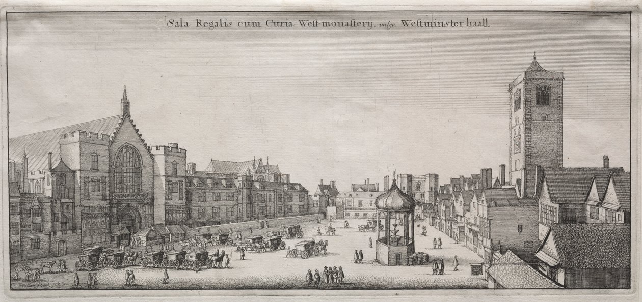 Utsikt over London: New Palace Yard med Westminster Hall og Clock House av Wenceslaus Hollar