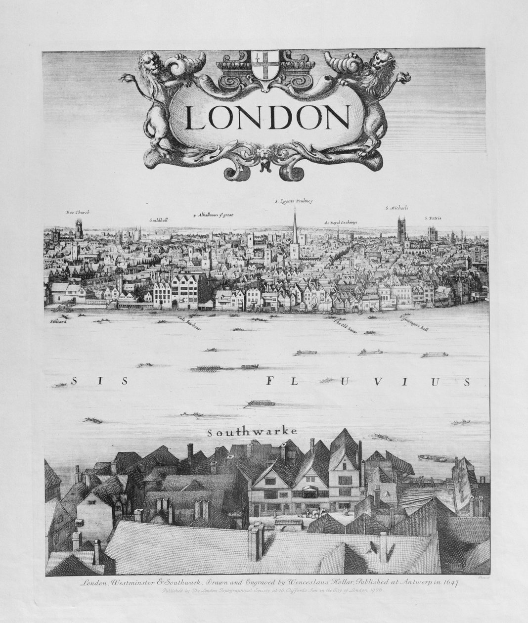 View of London, publisert 1647 (faksimilekopi) (detalj) av Wenceslaus Hollar