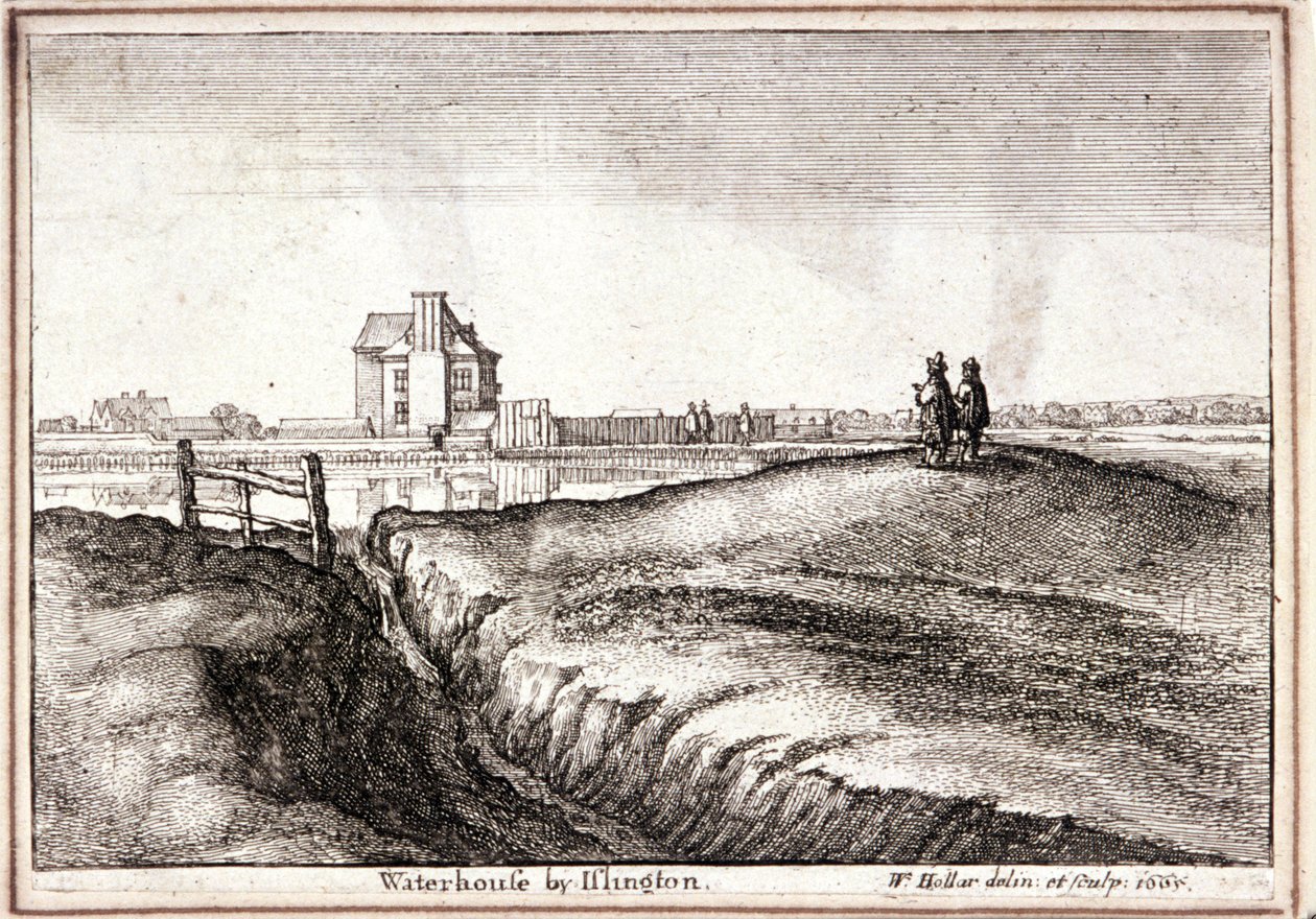 Utsikt over området rundt New River Head, Finsbury, London, 1665 av Wenceslaus Hollar