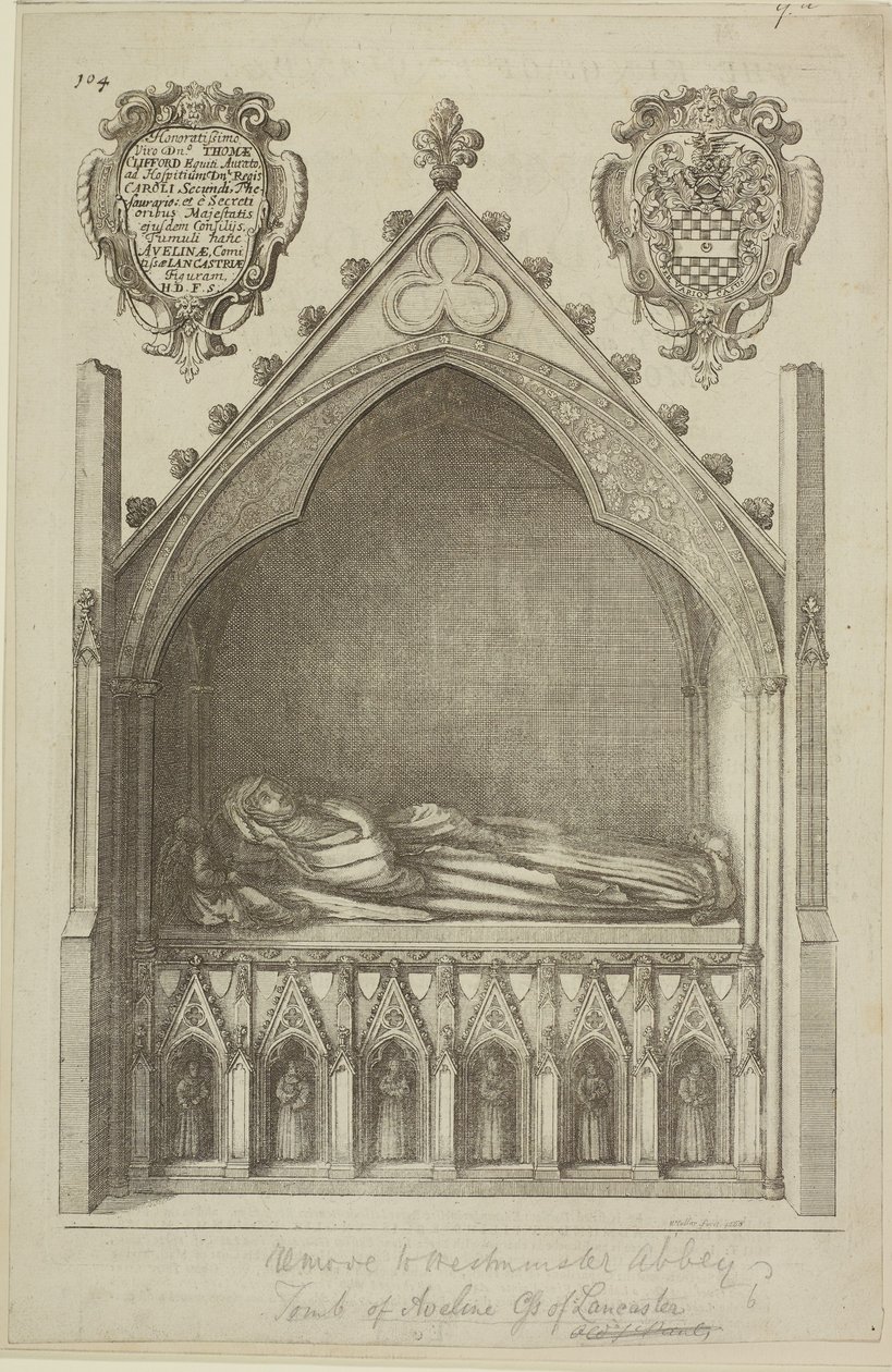 Utsikt over graven til Avaline, grevinne av Lancaster (kone til Edmund, jarl av Lancaster) i Westminster Abbey, 1666 av Wenceslaus Hollar