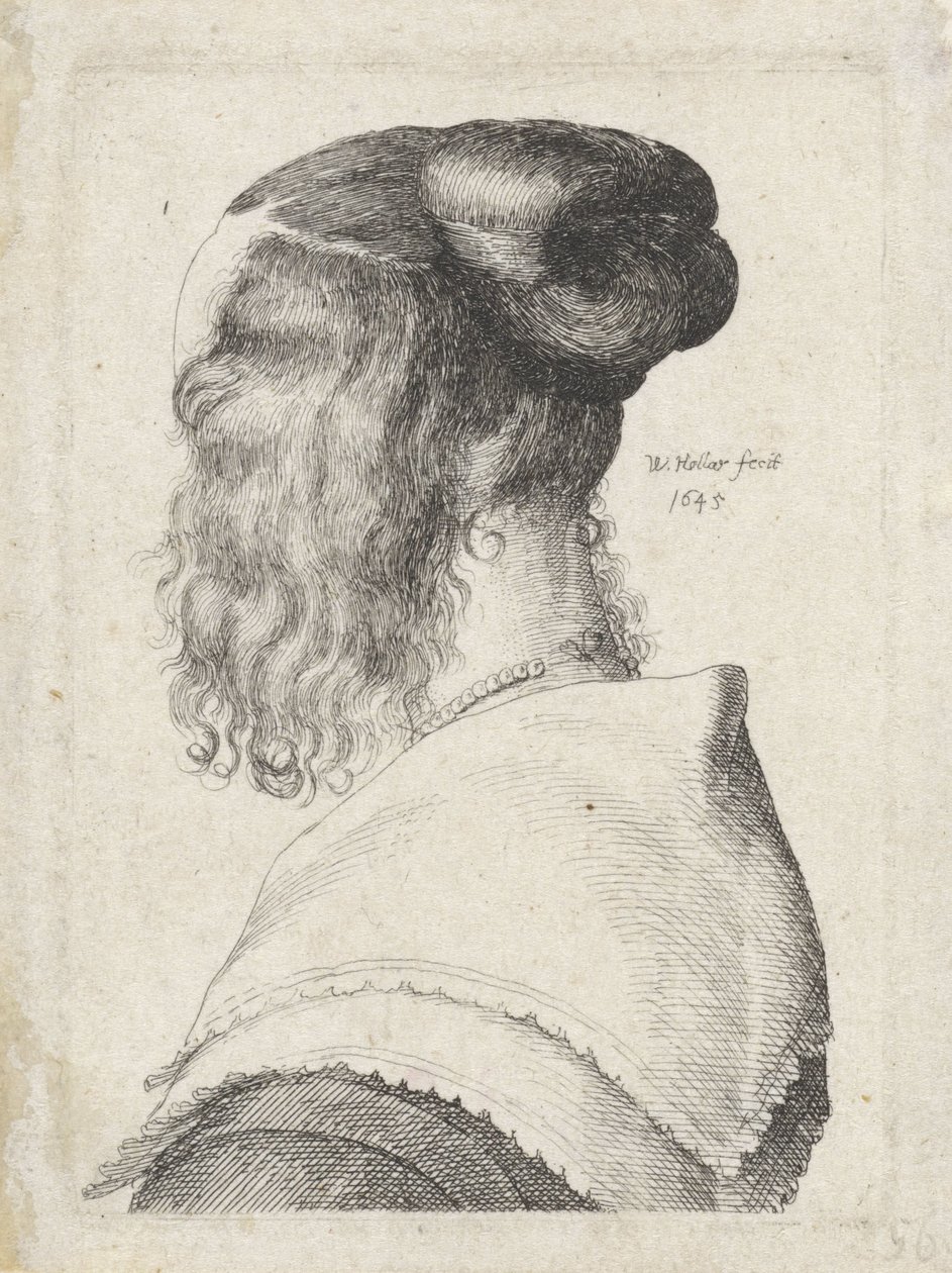Kvinne med hår oppe, sett på skrå bakfra av Wenceslaus Hollar