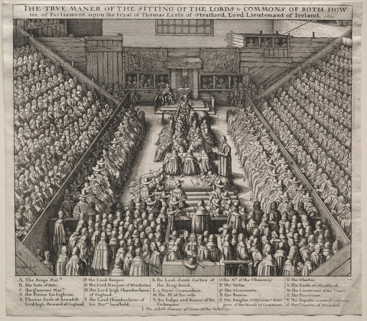 Westminster Hall, Interior, med The Trial of the Earl of Strafford av Wenceslaus Hollar