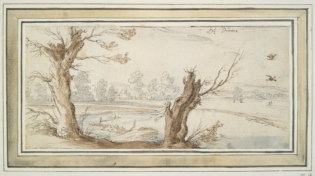 Piletrær ved elven Rur av Wenceslaus Hollar