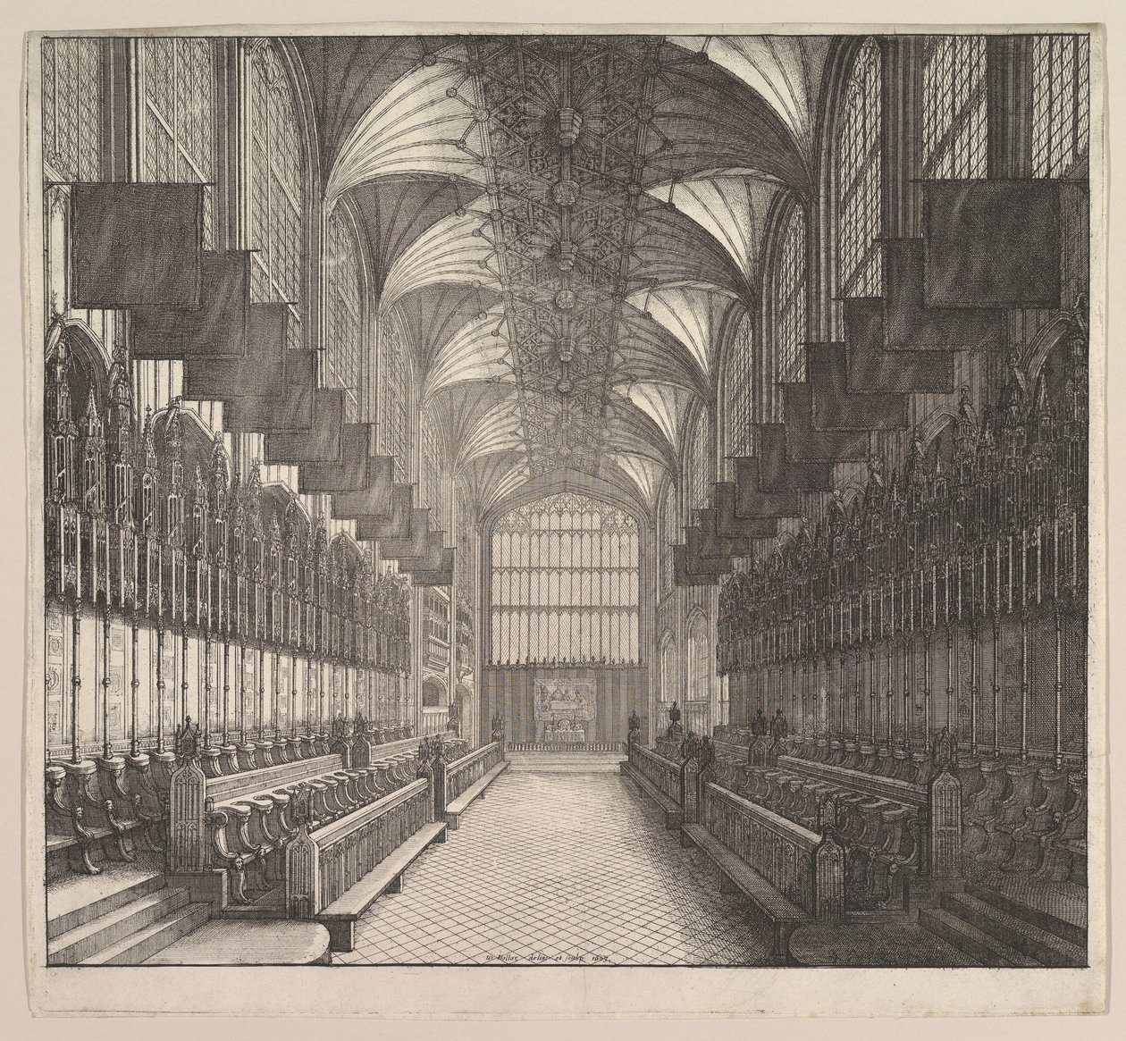 Windsor Castle, St. Georges kapell, kor, 1663. av Wenceslaus Hollar