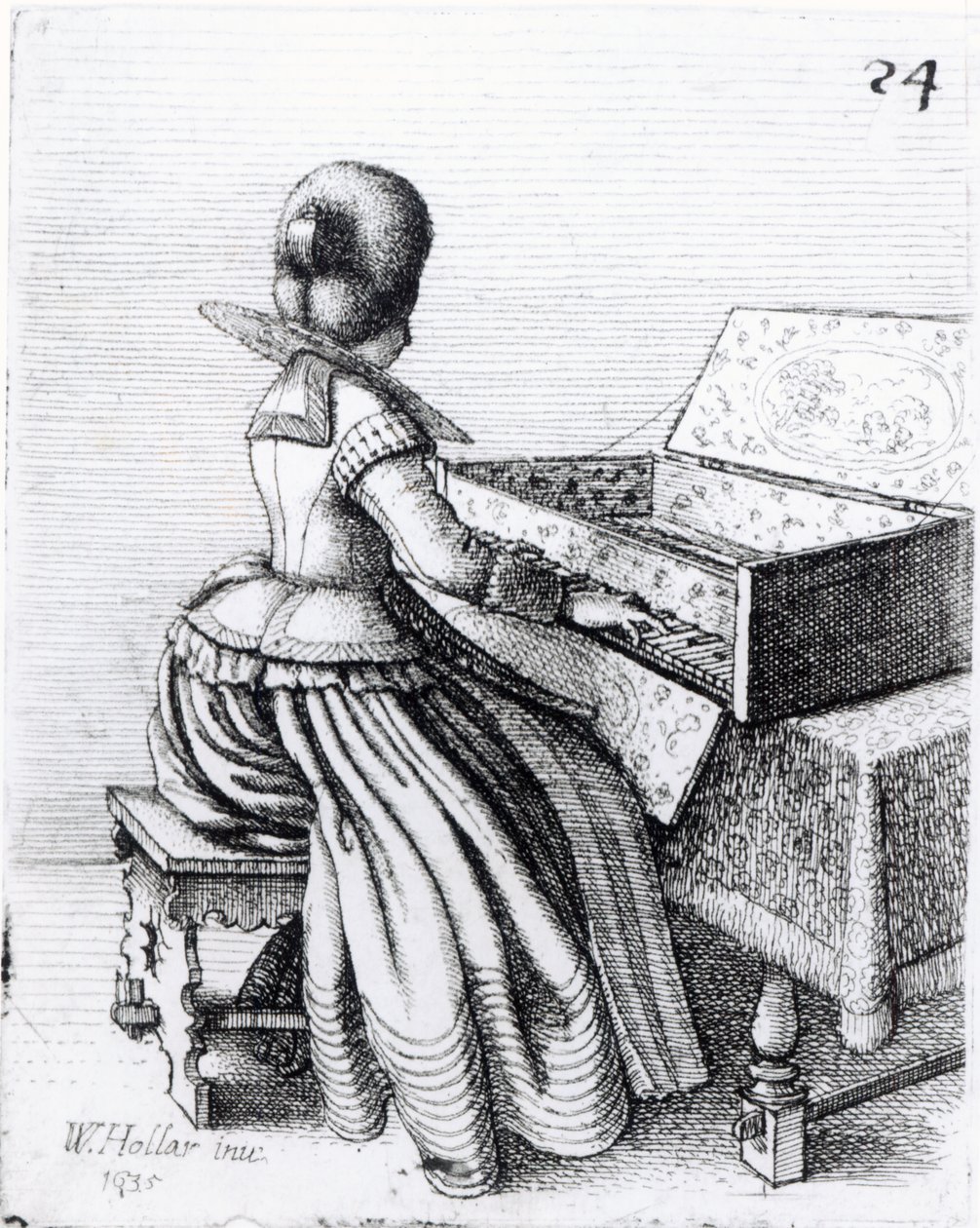 Kvinne som spiller på et tastatur, 1635 av Wenceslaus Hollar