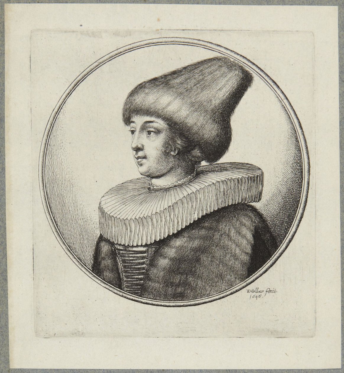 Kvinne med spiss pelshatt av Wenceslaus Hollar