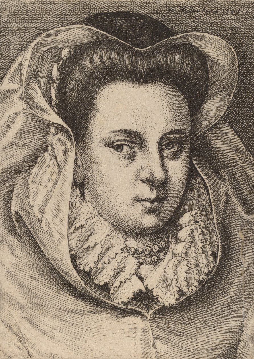 Kvinne med hvitt slør og svart hatt Mary Stuart, 1645. av Wenceslaus Hollar
