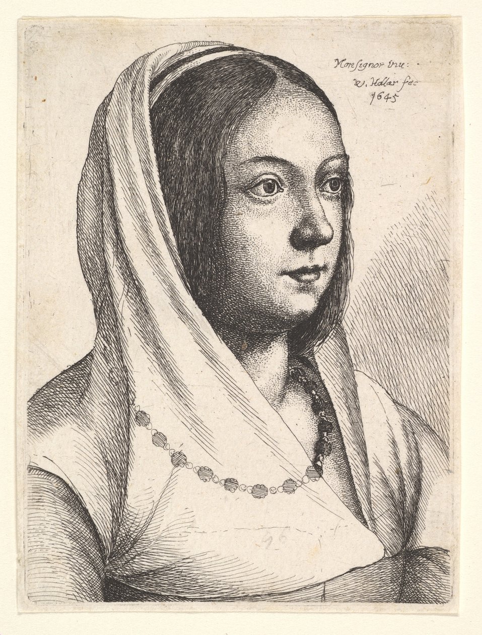 Ung kvinne med et skjerf på hodet, etter Bonsignori, 1645. av Wenceslaus Hollar