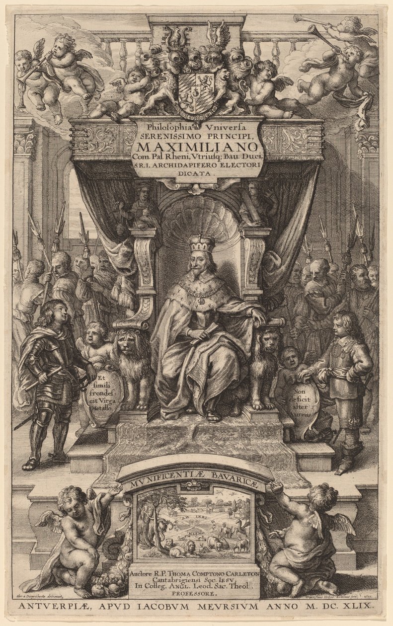Tittelside til "Philosophy of the Universe" av Wenceslaus Hollar after Abraham van Diepenbeeck