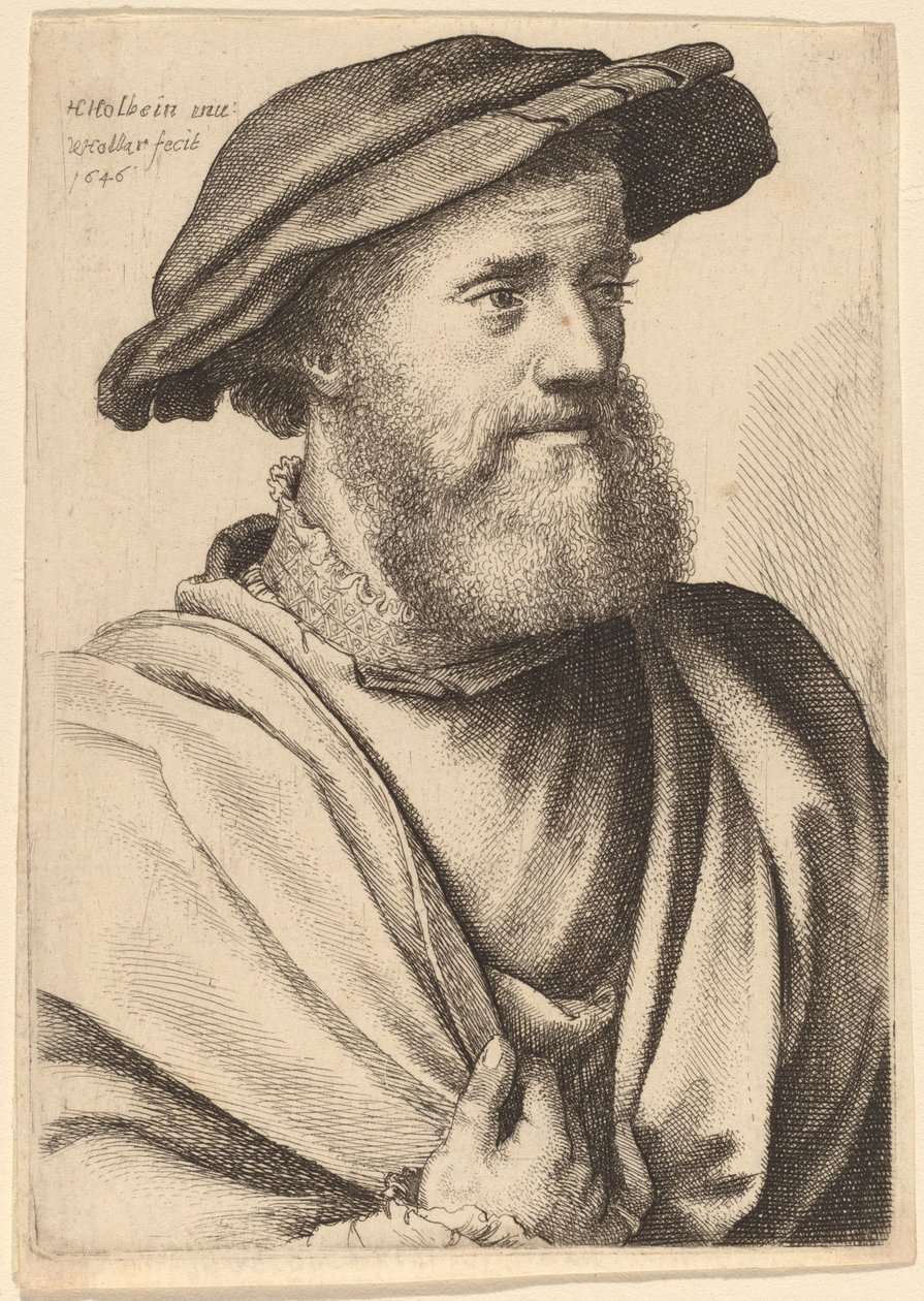Mann med skjegg som ser riktig ut (Hans Holbein?) av Wenceslaus Hollar after Hans Holbein the Younger