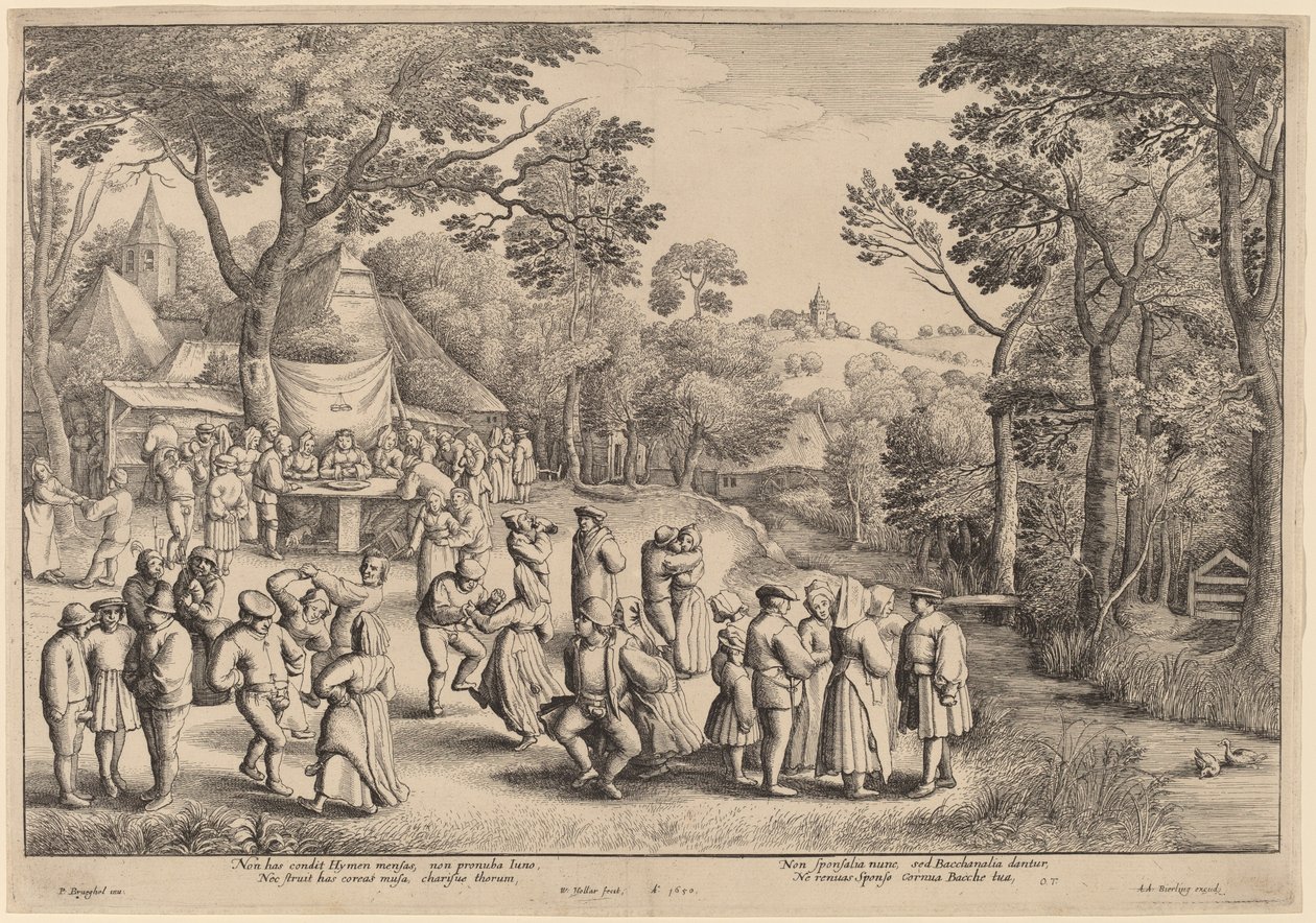 Rustikk bryllupsdans av Wenceslaus Hollar after Jan Brueghel the Elder