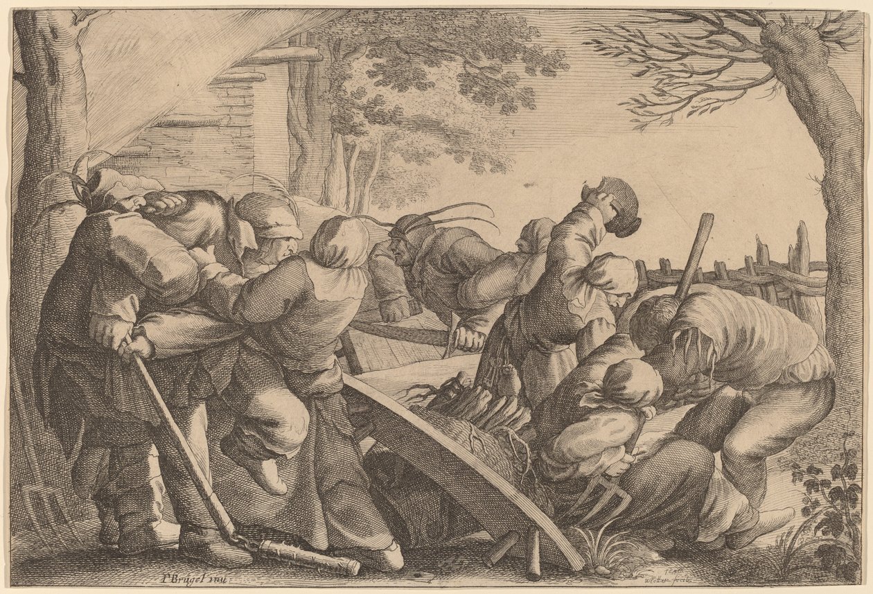 Bondeslagsmål av Wenceslaus Hollar after Pieter Bruegel the Elder
