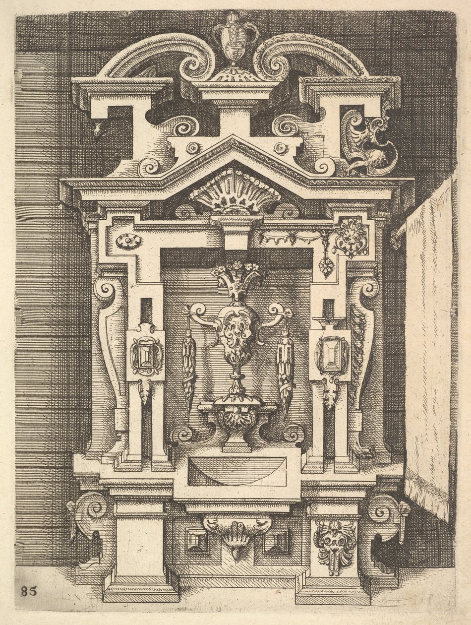 Design for en Lavabo, plate 85 fra Dietterlins Architectura, 1598. av Wendel Dietterlin the Elder