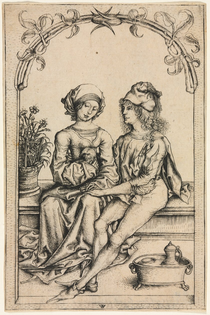 The Lovers (etter Housebook Master), ca. 1490 (gravering) av Wenzel or Wenceslaus von (after) Olmutz