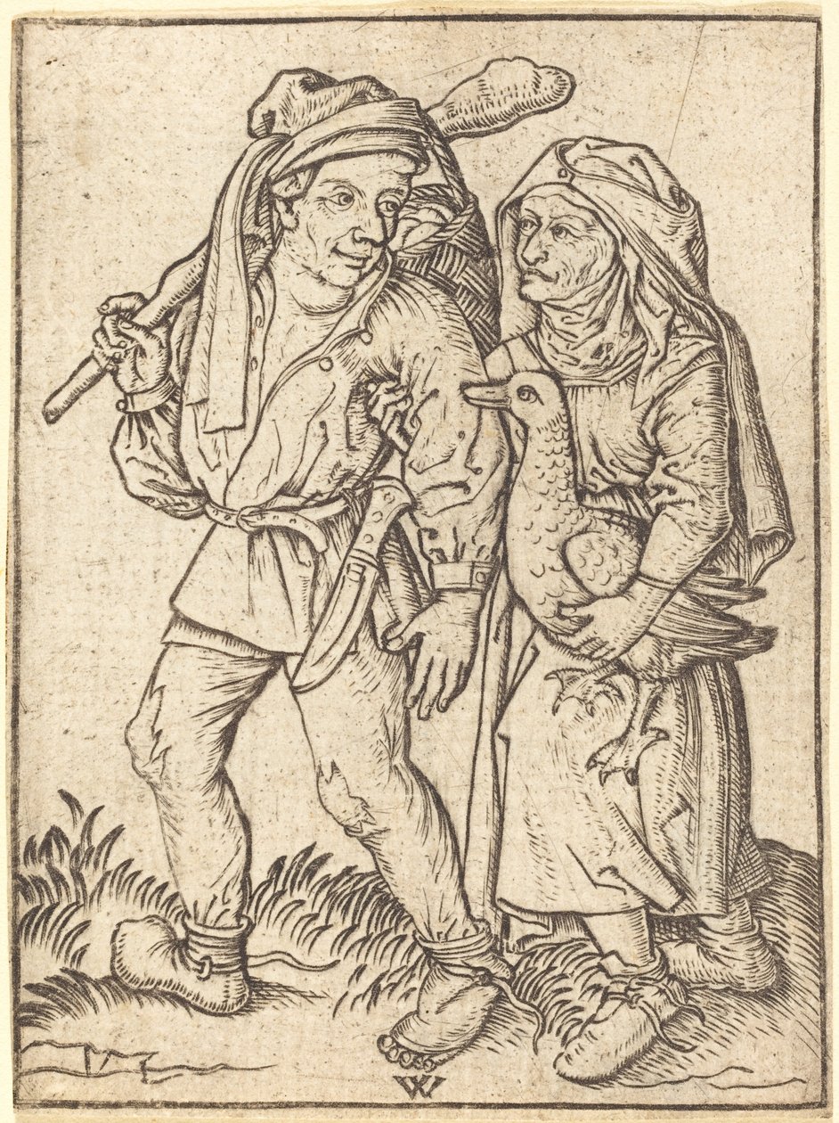 Bonde og kone med gås av Wenzel von Olmutz after Master of the Housebook