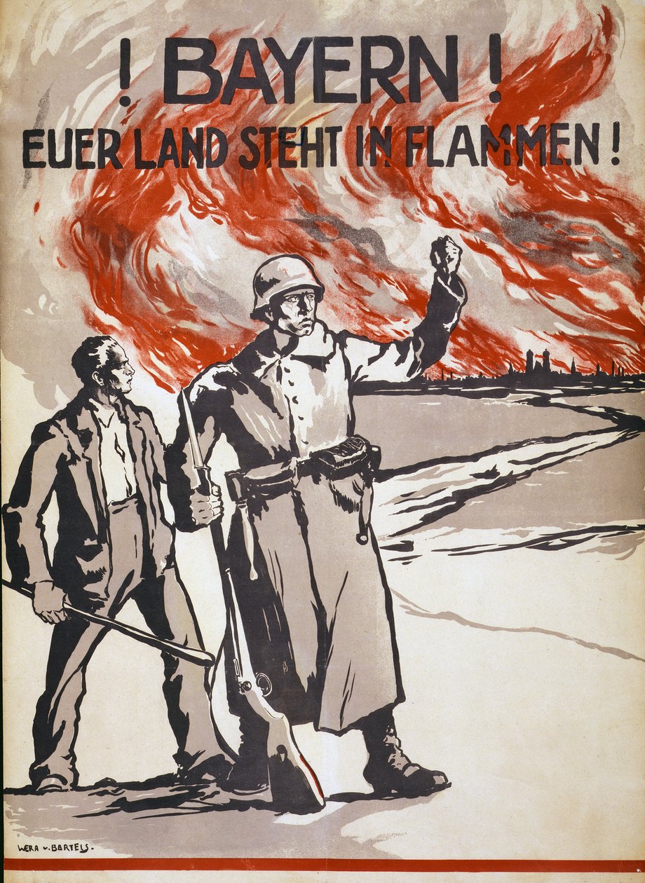 Bayern! Landet ditt er i brann! Pub. Tyskland, ca. 1918 av Wera von Bartels