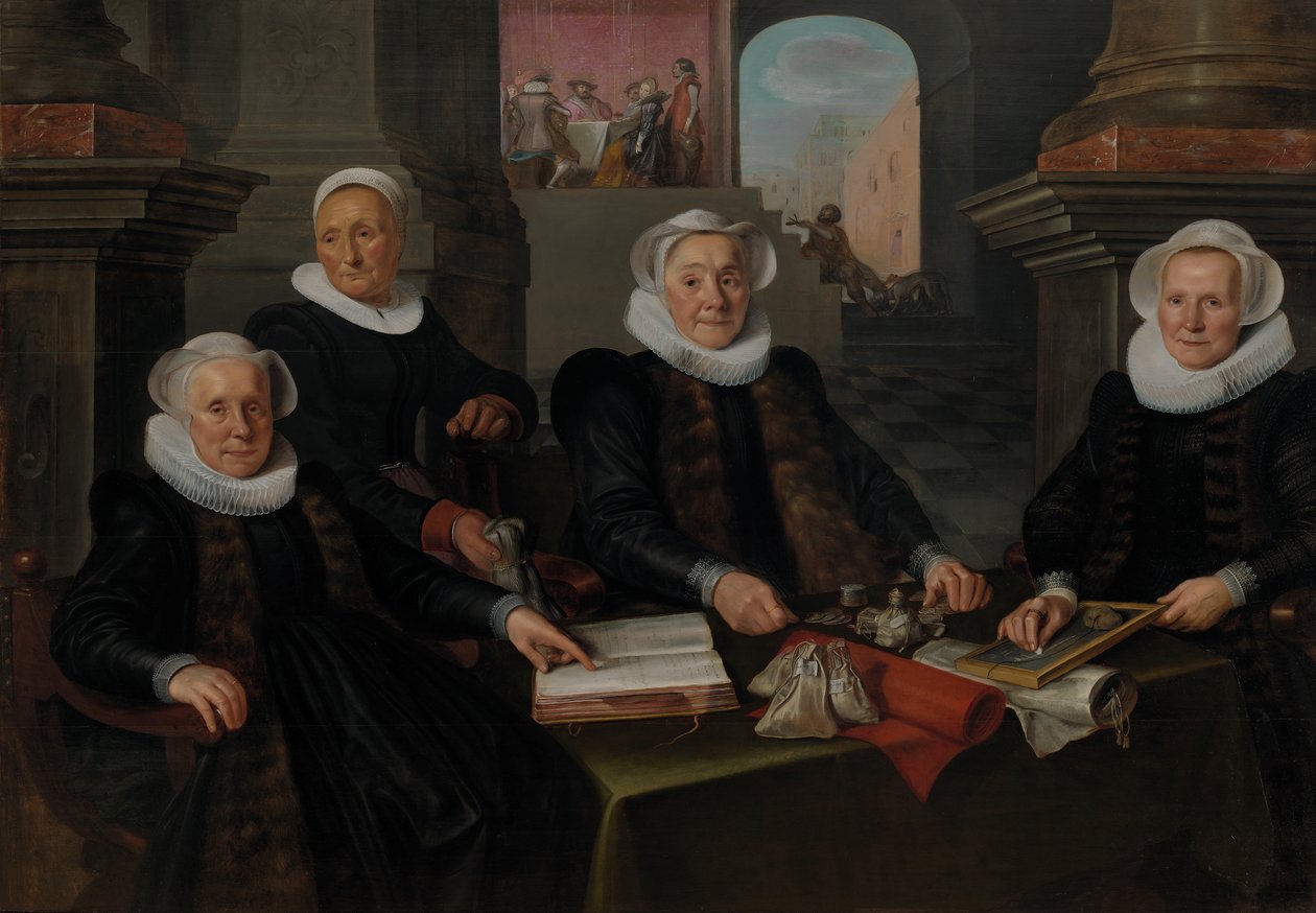 Tre regentesser og den indre moren til det spedalske hjemmet i Amsterdam av Werner van den Valckert