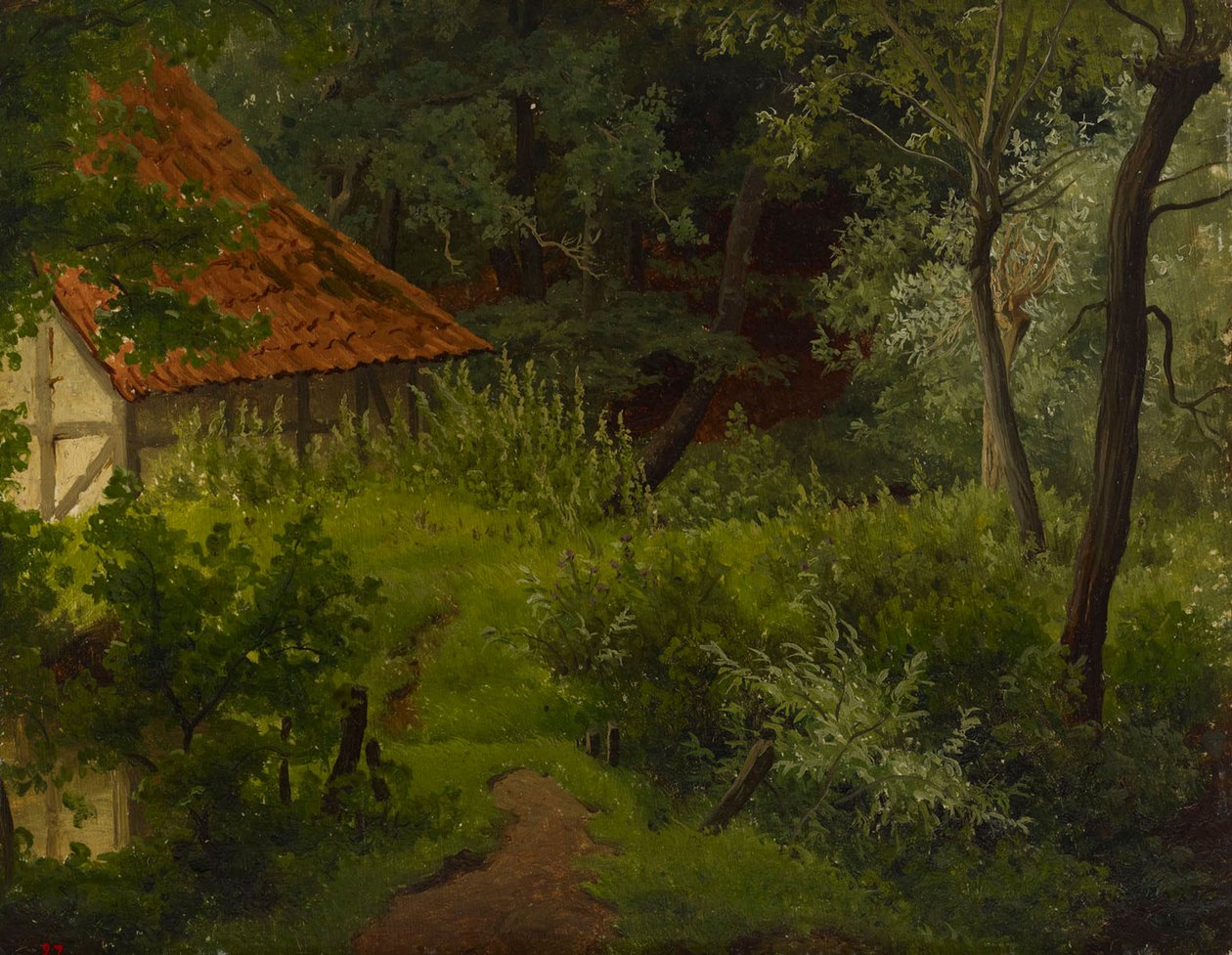Gårdshus i skogen, studie av Werner Holmberg