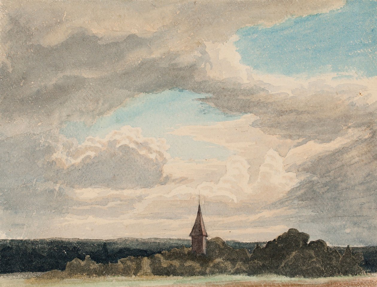 Kirketårn i et landskap ved Odenthal, studie av Werner Holmberg