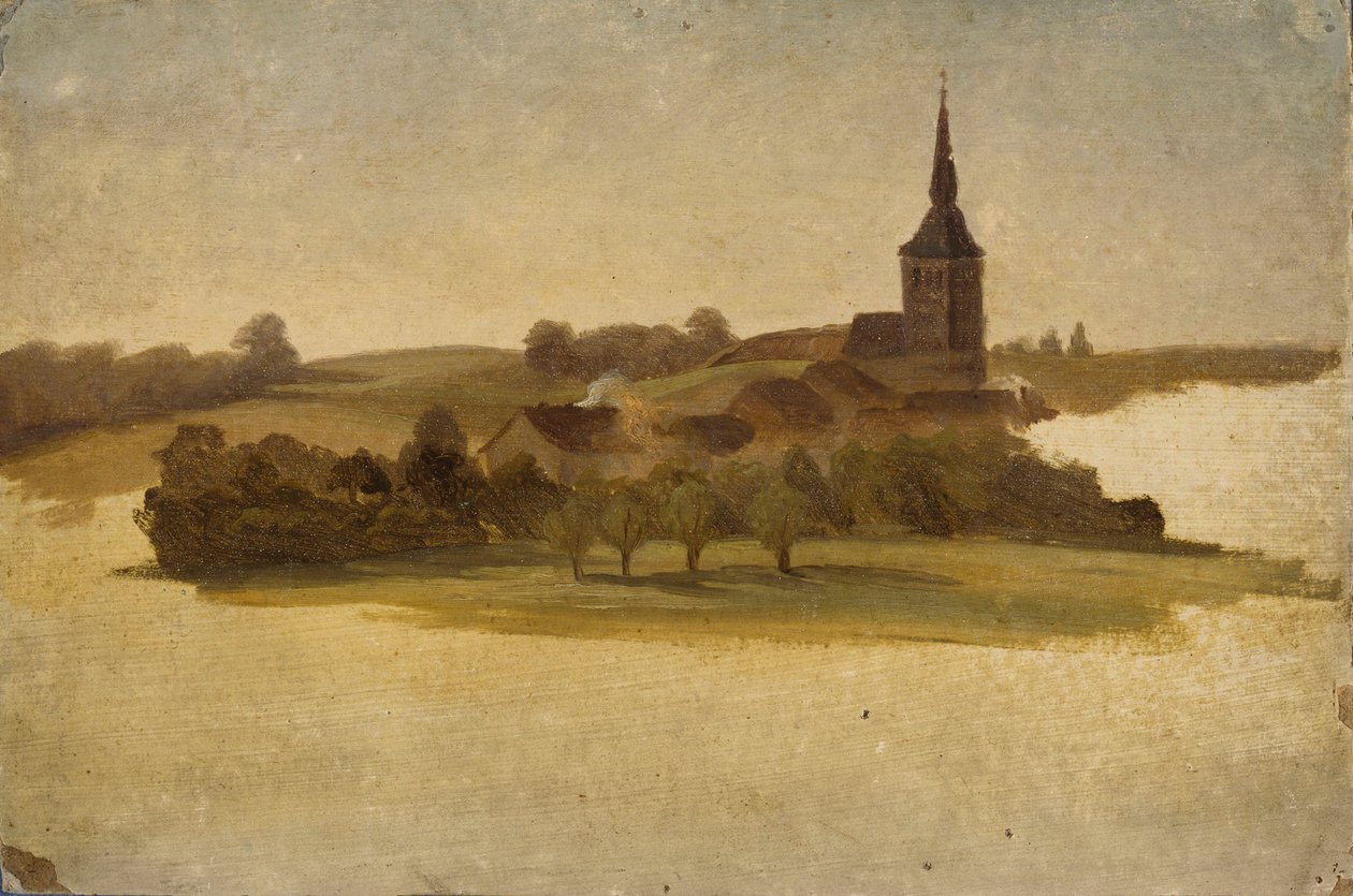 Utsikt mot Erkrath kirke, studie av Werner Holmberg