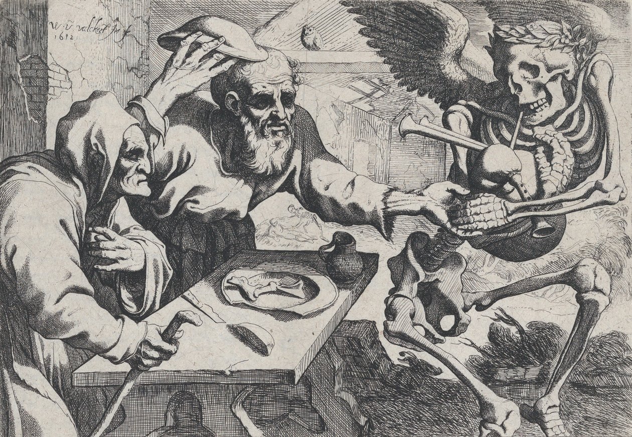 Gammelt par og død med sekkepiper, 1612. av Werner Jacobsz. van den Valckert