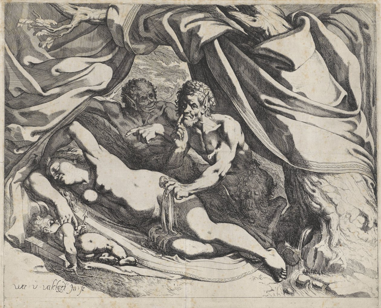 Sovende Venus overvåket av satyrer av Werner van den Valckert