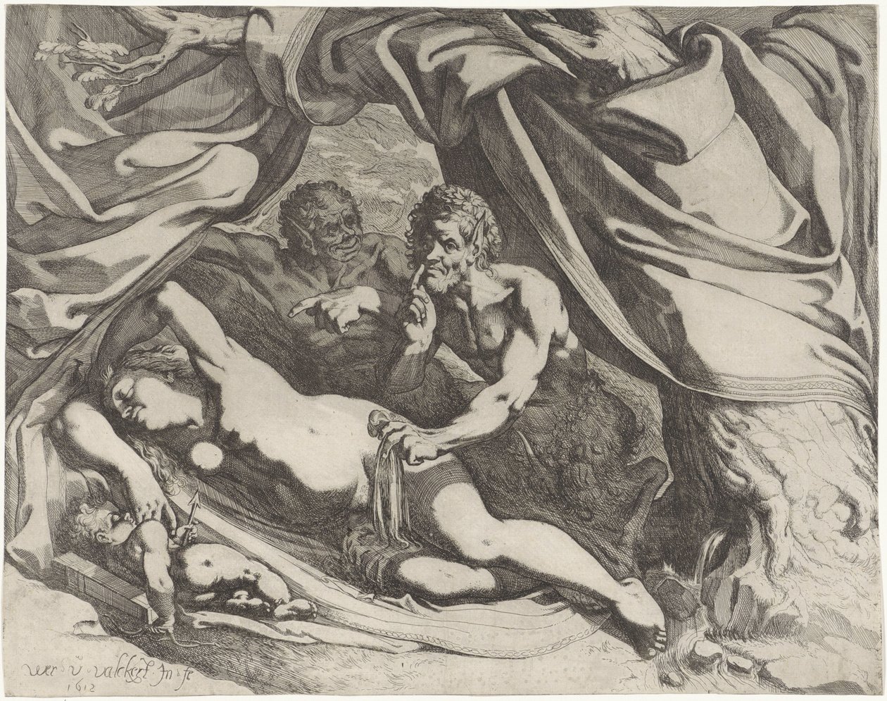 Sovende Venus spionert av blikk av Werner van den Valckert