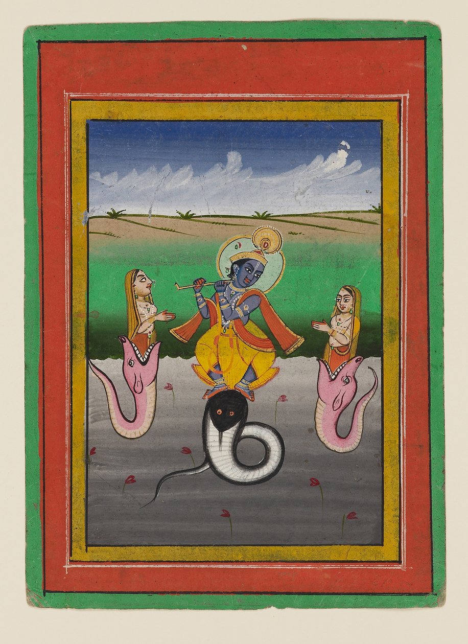 Krishna Kaliyamardaka, slutten av 1800-begynnelsen av 1900-tallet (gouache på papir) av West Indian School
