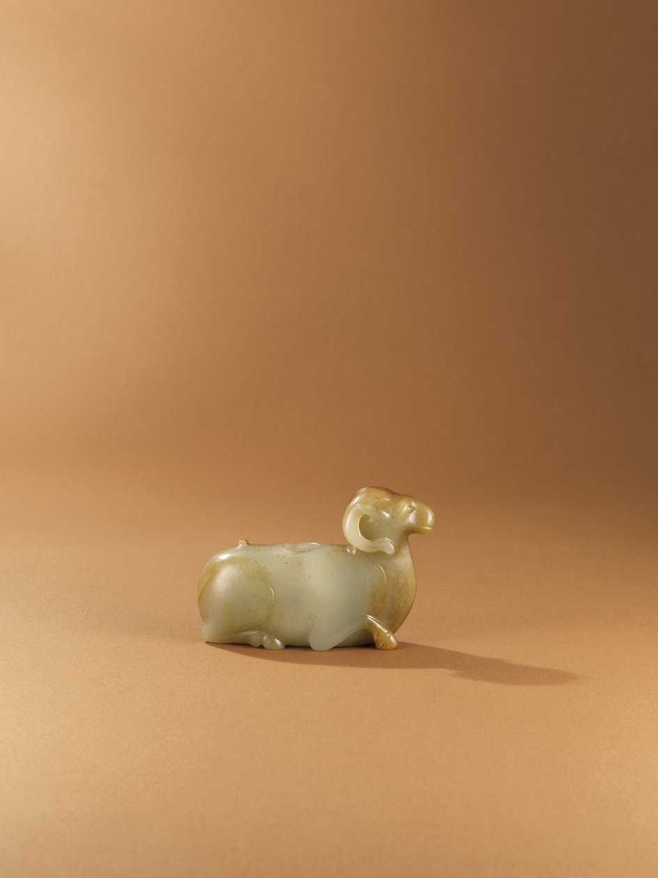 Ram-formet vannpotte (celadon jade) av Western Han Dynasty Chinese School