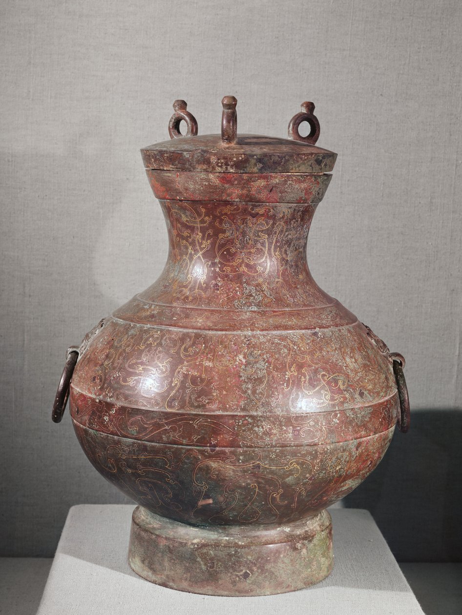 Fartøy fra graven til prins Liu Shang (bronse innlagt med gull og sølv) av Western Han Dynasty Chinese School